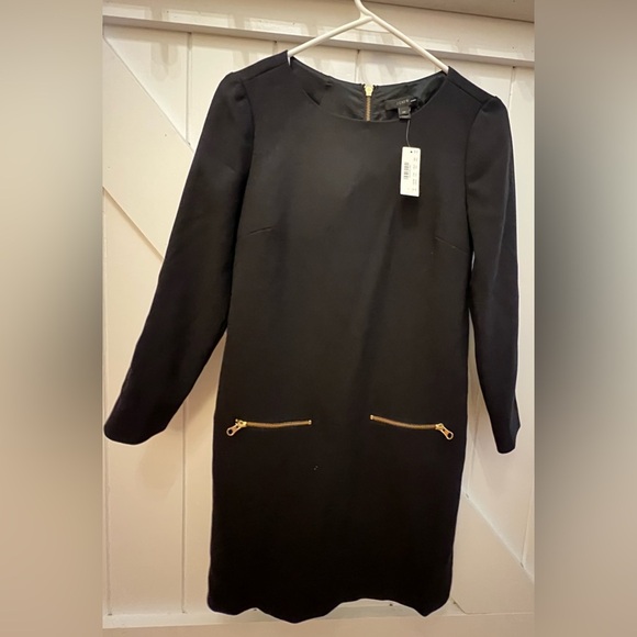 NWT JCrew Black Dress with Gold Accent Zippers and Faux Leather Cuffs - Picture 5 of 12